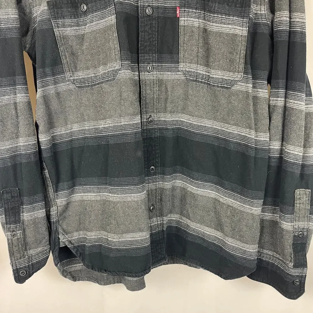 Levi's Flannel Button Up Shirt Black Stripes Long Sleeve Acres Men's Size L